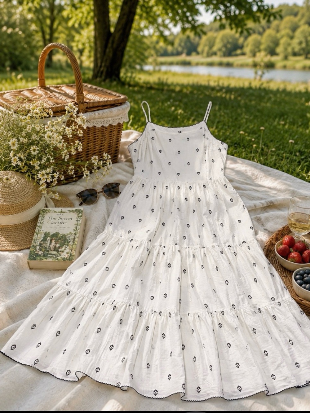 Splendid White Sundress with Blue Motif